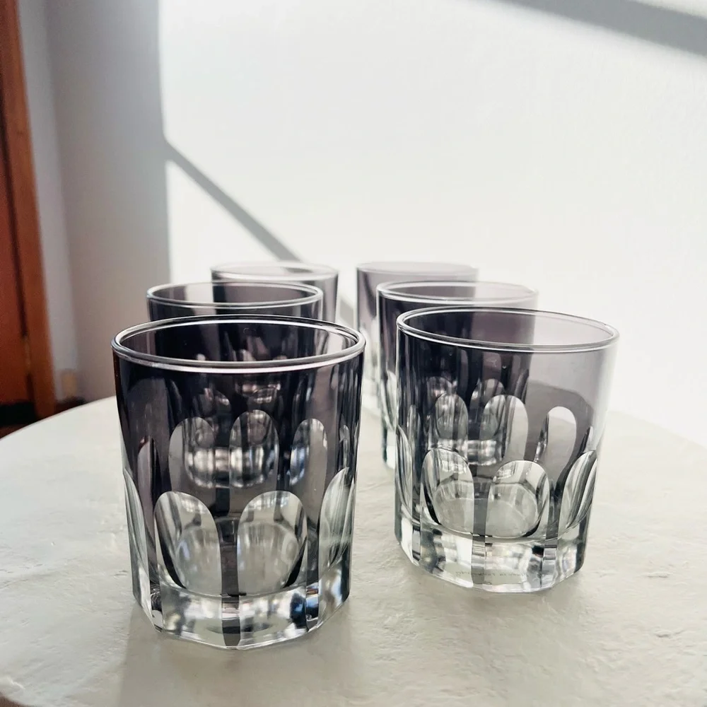 RIALTO HANDMADE IN TÜRKIYE SMOKE OLD FASHIONED GLASSES 12 OZ SET OF‎ 6 MCM STYLE